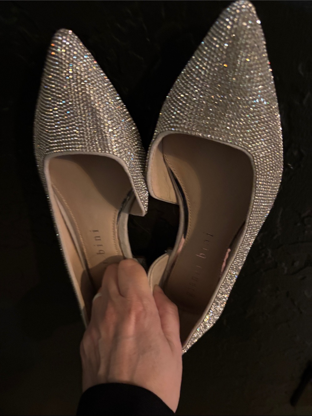 Gianni Bini Silver Crystal Pointed D'Orsay Flats